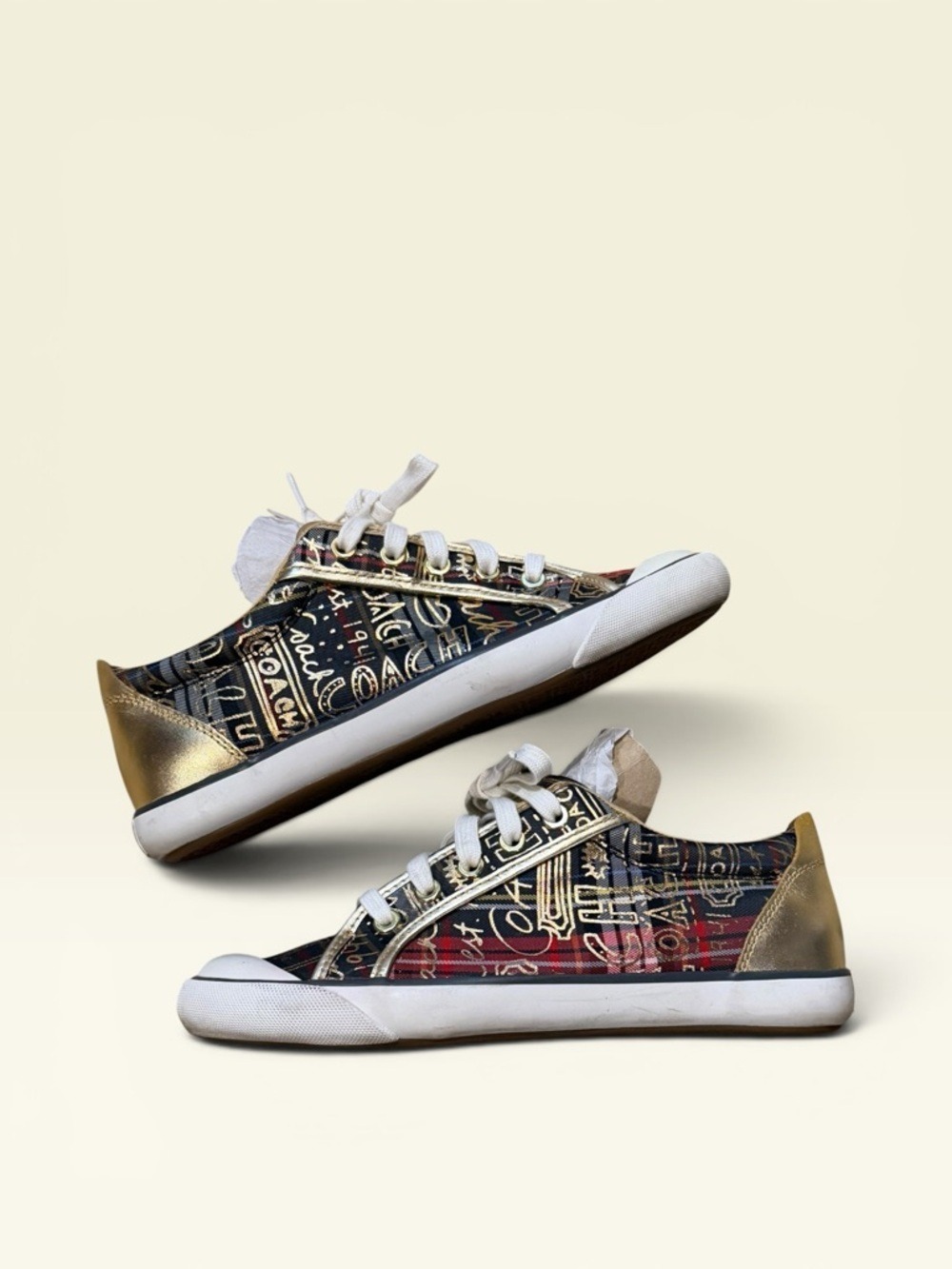 Coach Barrett Plaid Graffiti Sneakers Women's Size 7.5B - Picture 2 of 10